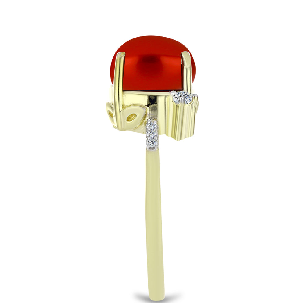 Anillo de Plata Bañada en Oro con Perla roja de río y Topacio Blanco