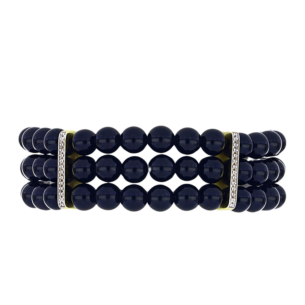 Pulsera de Plata Bañada en Oro con Ónix negro de Suwar y Topacio Blanco