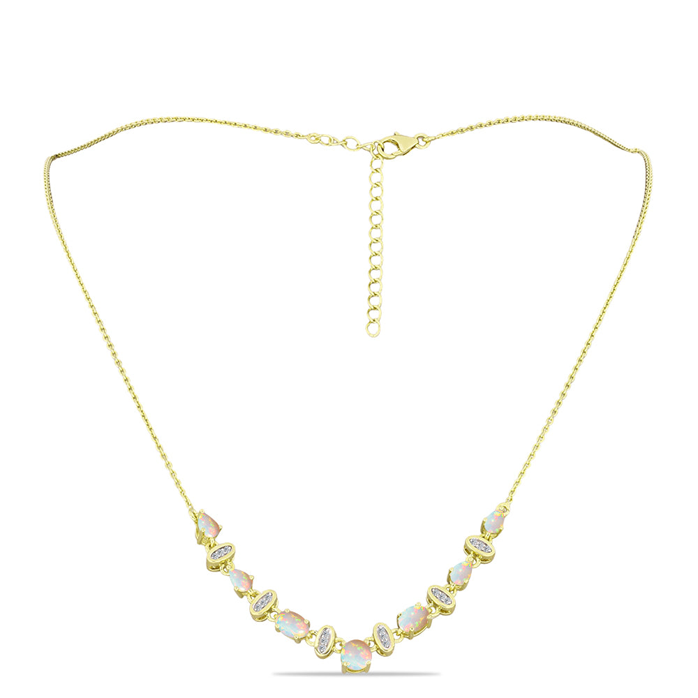 Collar de Plata Bañada en Oro con Ópalo Etíope de Lega Dembi y Topacio Blanco