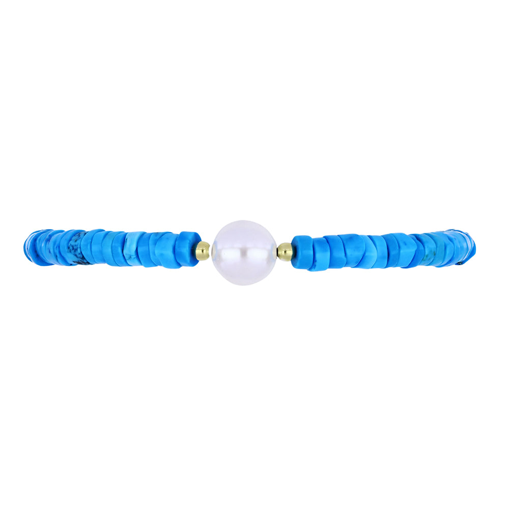 Pulsera de Plata Bañada en Oro con Turquesa Bella Durmiente y Perla de Agua Dulce