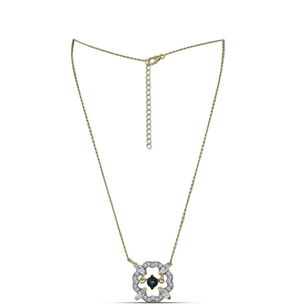 Collar de Plata Bañada en Oro con Diamante azul danzante y Topacio Blanco