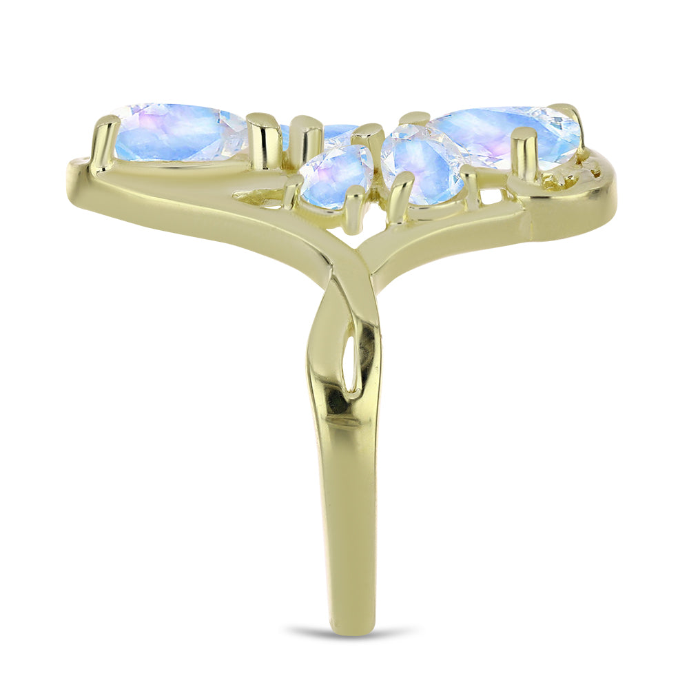 Anillo de Plata Bañada en Oro con Piedra Lunar Arco Iris