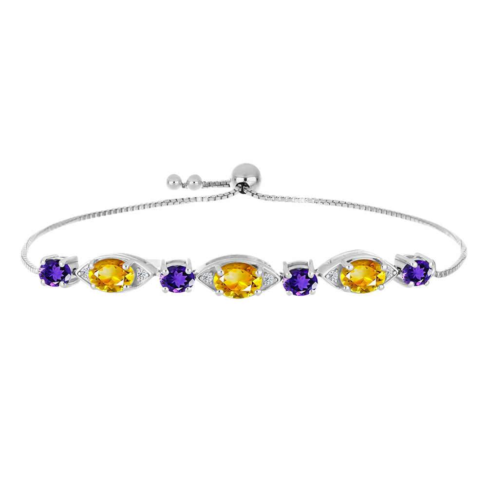 Pulsera de Plata con Citrino de los Montes Urales y Amatista de Marruecos