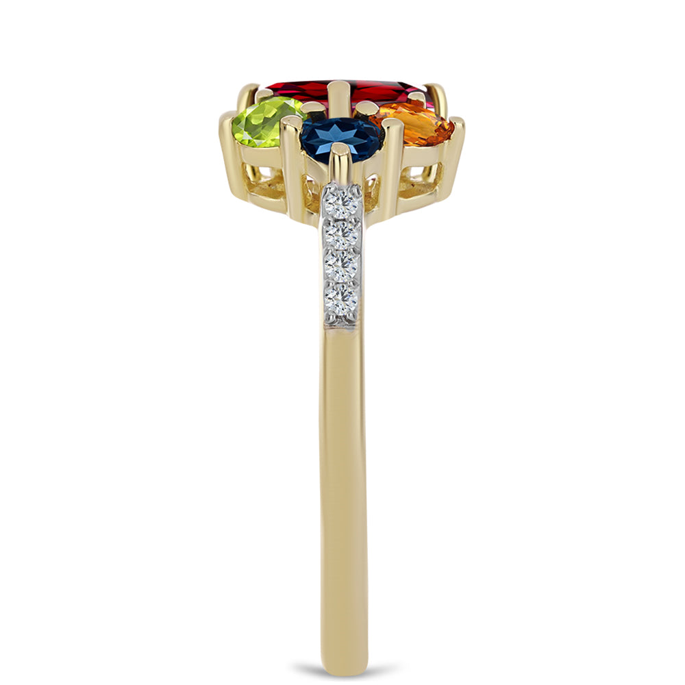 Anillo de Plata Bañada en Oro con Zafiro Arco Iris y Topacio Blanco