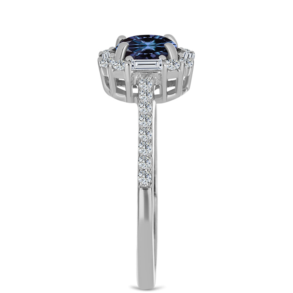 Anillo de Plata con Moisanita "Púrpura Imperial" y Zircón Blanco