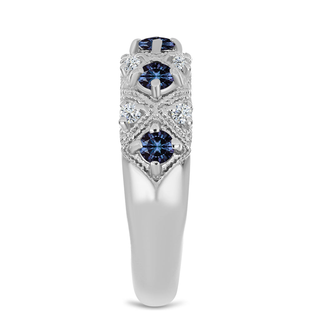 Anillo de Plata con Moisanita "Púrpura Imperial" y Topacio Blanco