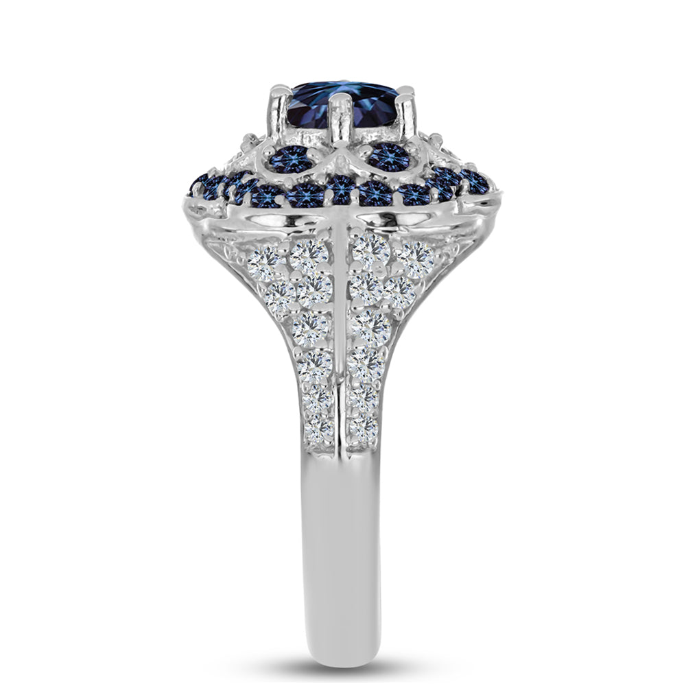 Anillo de Plata con Moisanita "Púrpura Imperial" y Topacio Blanco