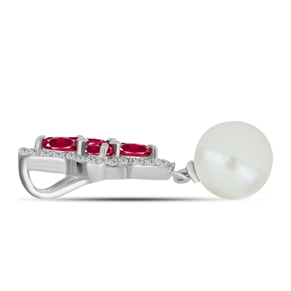 Colgante de Plata con Rubí de Madagascar y Perla blanca de agua dulce