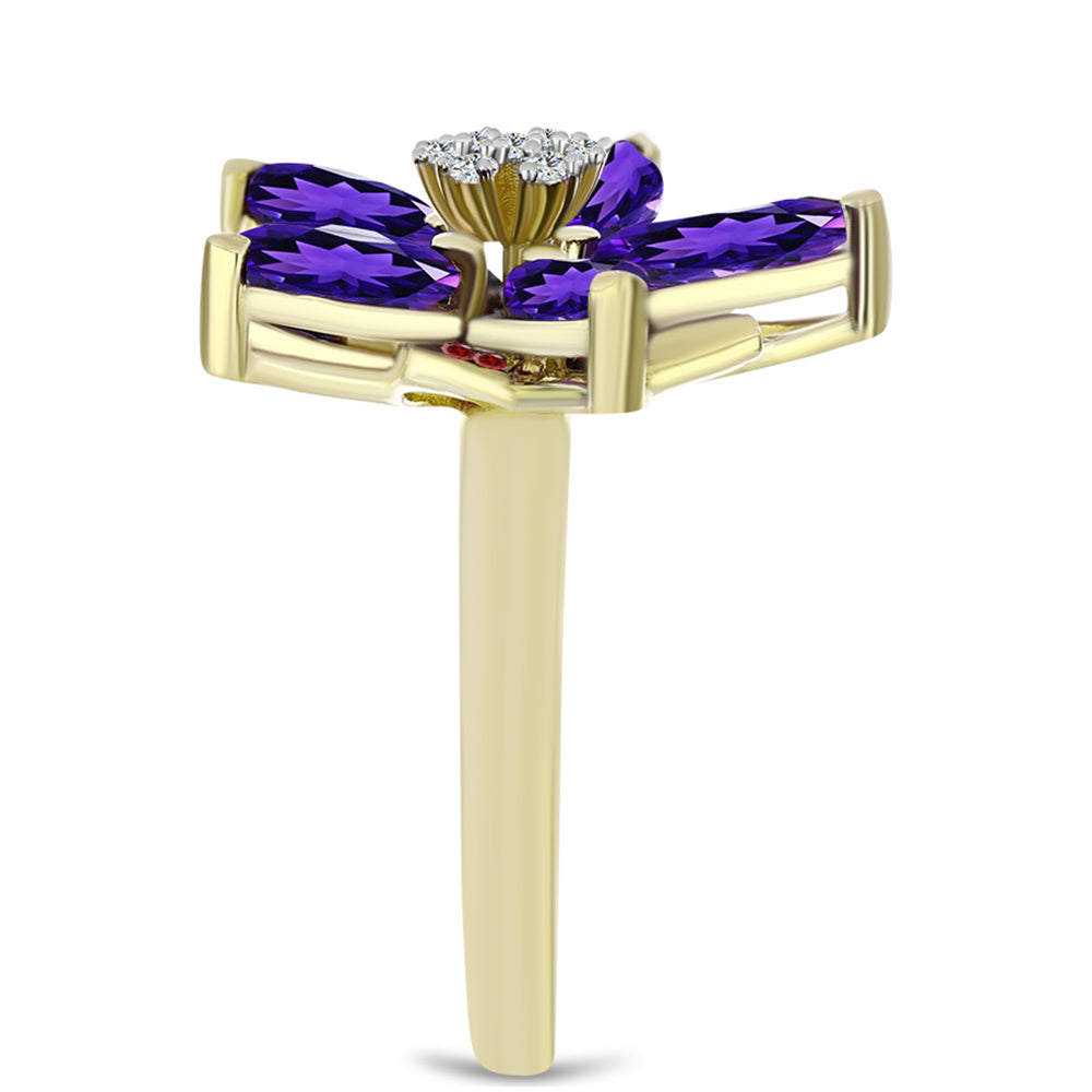 Anillo de Plata Bañada en Oro con Amatista de Marruecos y Granate Barton
