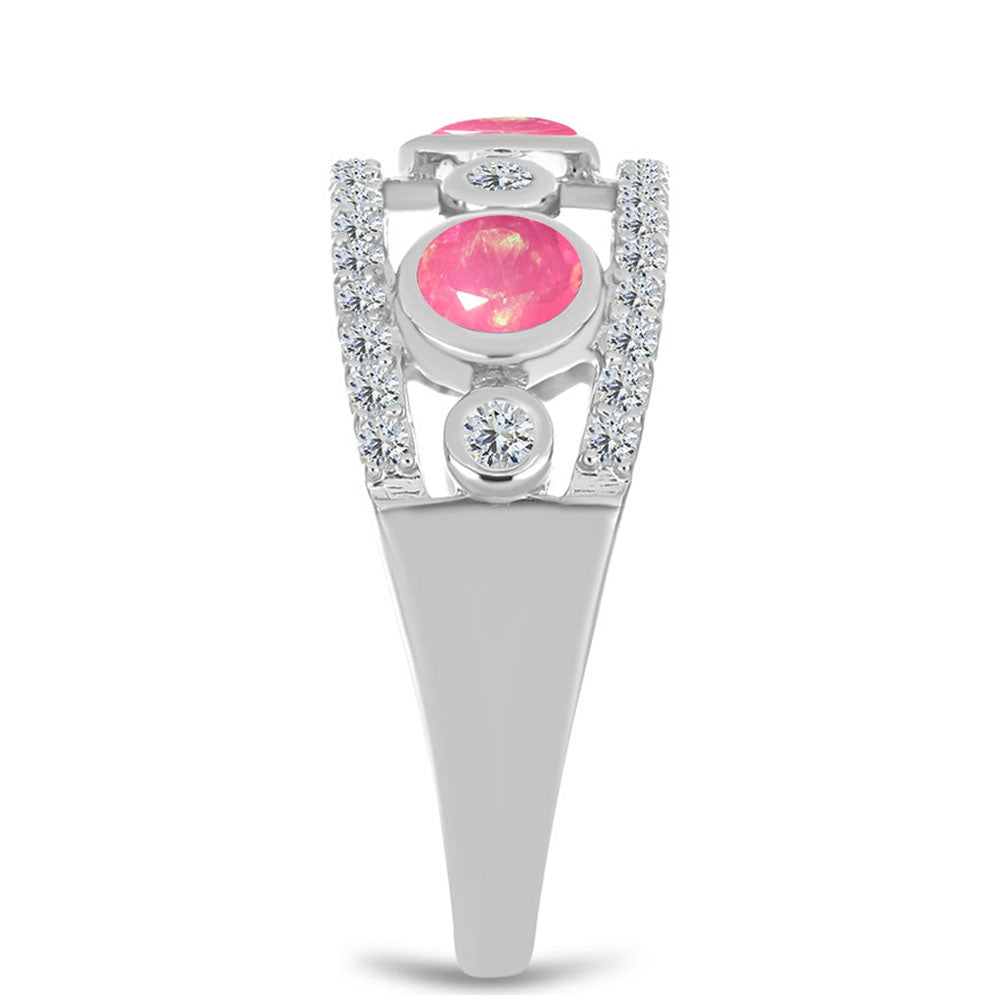 Anillo de Plata con Ópalo Rosa de Lega Dembi y Topacio Blanco