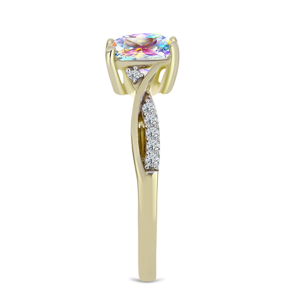 Anillo de Plata Bañada en Oro con Moisanita hielo y Topacio Blanco