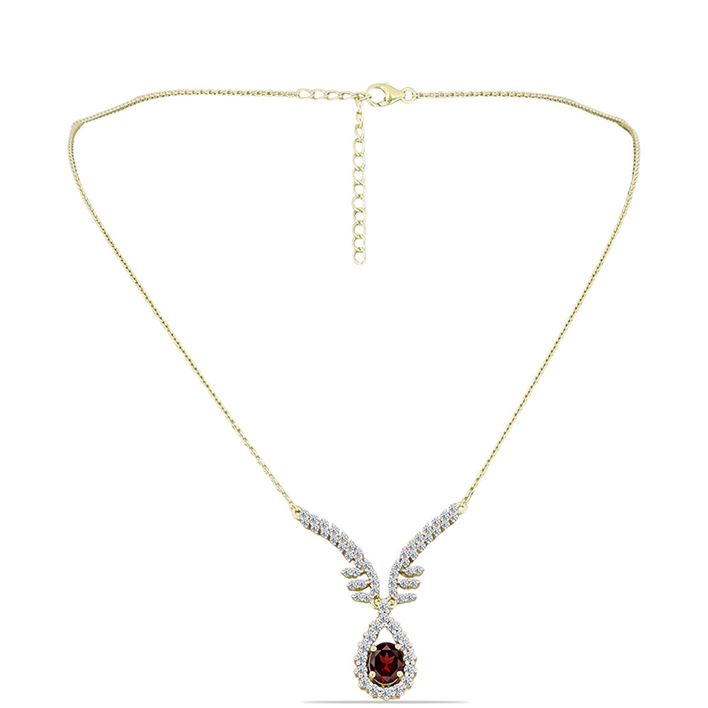 Collar de Plata Bañada en Oro con Granate Barton y Topacio Blanco