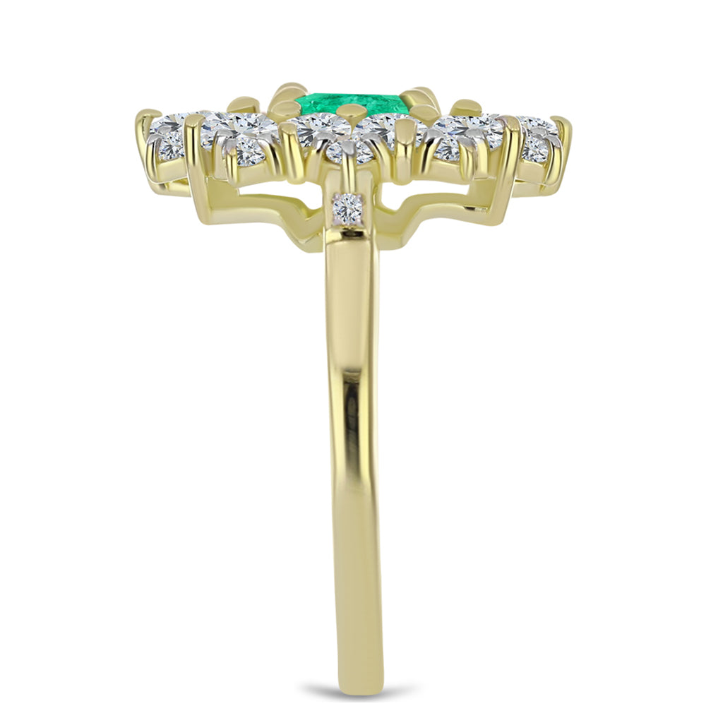 Anillo de Plata Bañada en Oro con Esmeralda de Colombia y Diamante blanco