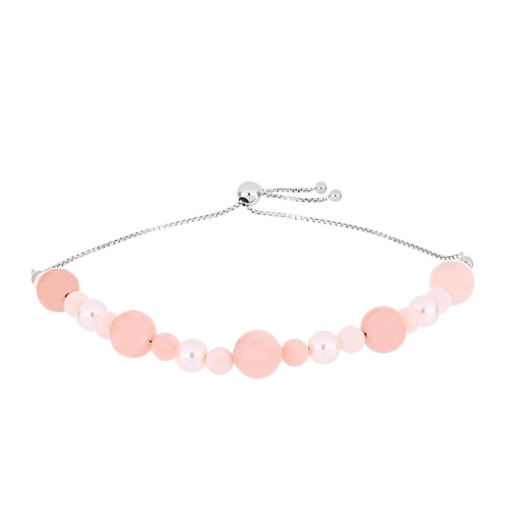 Pulsera de Plata con Ópalo Rosa de Lega Dembi y Perla de Agua Dulce