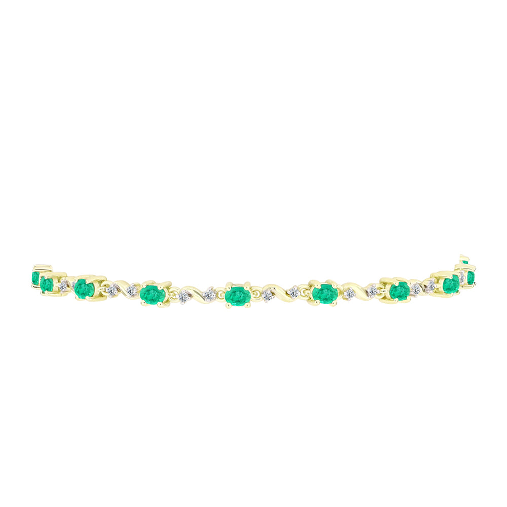 Pulsera de Plata Bañada en Oro con Esmeralda de Colombia y Diamante blanco