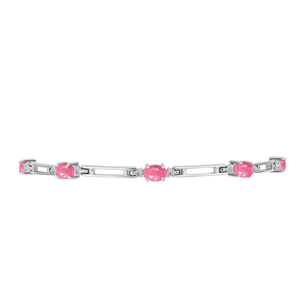Pulsera de Plata con Ópalo Rosa de Lega Dembi y Topacio Blanco