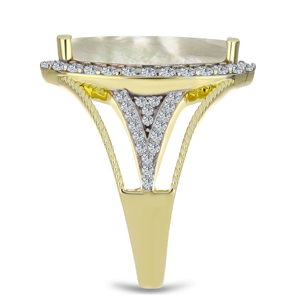 Anillo de Plata Bañada en Oro con Madreperla y Topacio Blanco