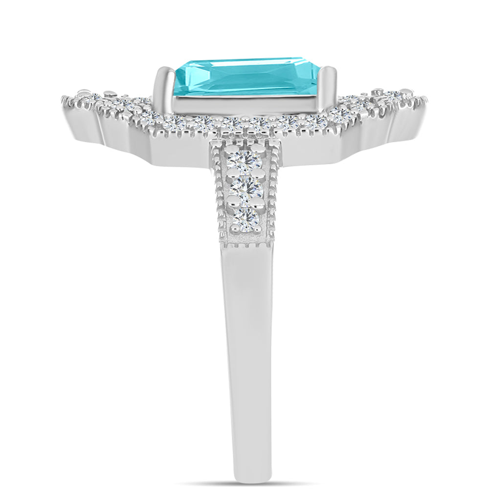 Anillo de Plata con Cuarzo Paraiba y Topacio Blanco