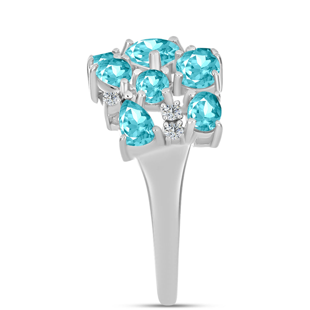 Anillo de Plata con Cuarzo Paraiba y Topacio Blanco