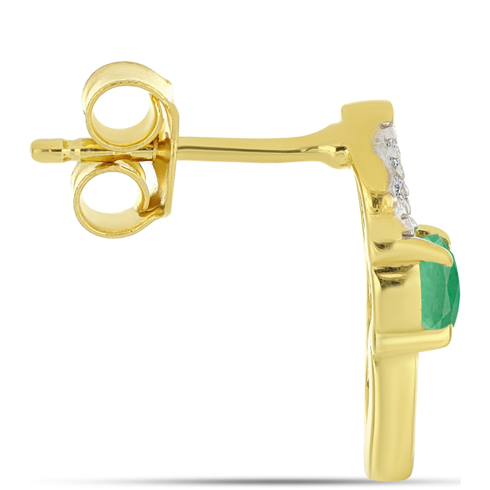 Pendientes de Plata Bañada en Oro con Esmeralda de Brasil y Zircón blanco natural