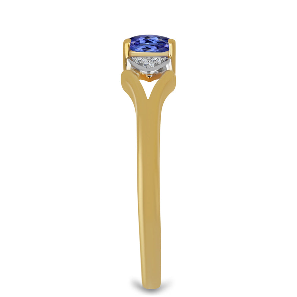 Anillo de Plata Bañada en Oro con Tanzanita y Zircón Blanco