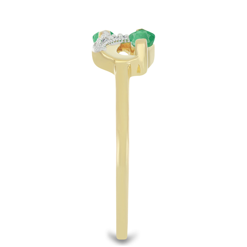 Anillo de Plata Bañada en Oro con Esmeralda de Brasil y Zircón Blanco