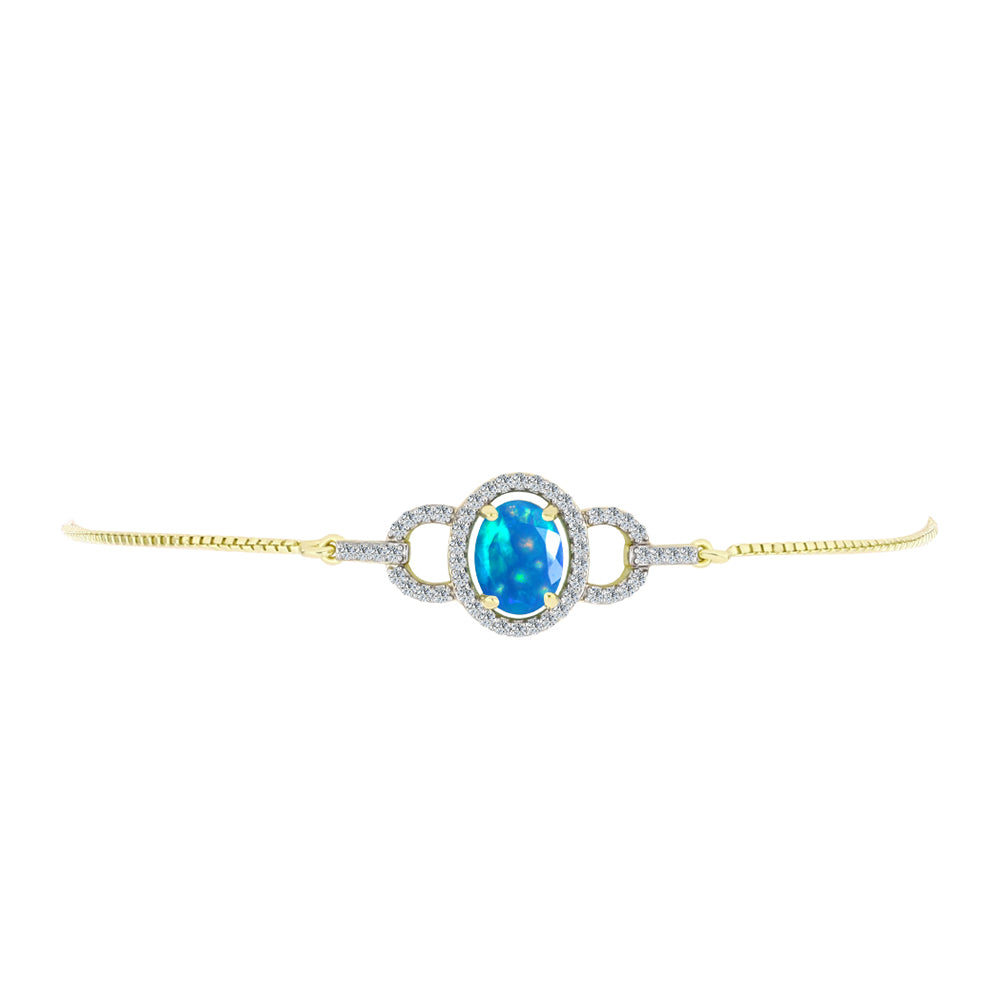 Pulsera de Plata Bañada en Oro con Ópalo Paraíso de Etiopia y Topacio Blanco