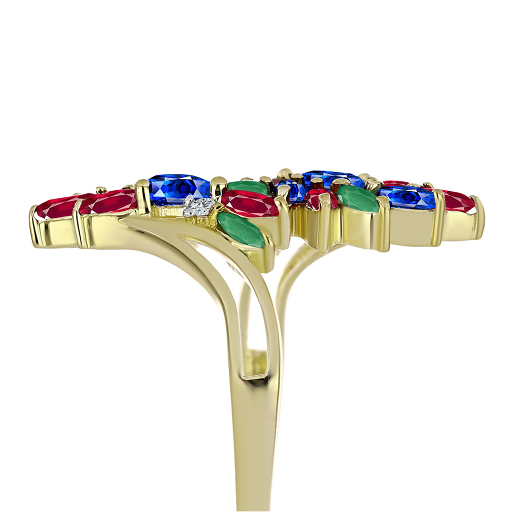 Anillo de Plata Bañada en Oro con Rubí de Madagascar y Zafiro Azul Australiano
