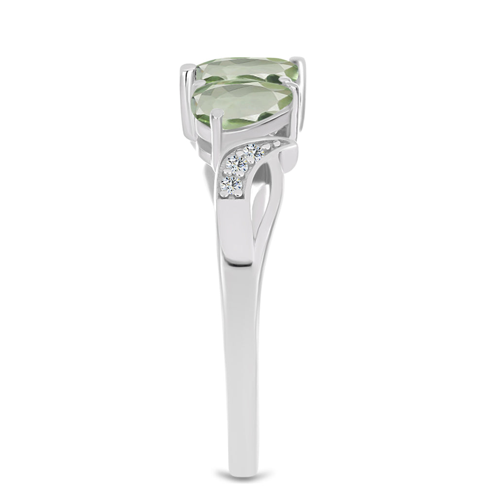 Anillo de Plata con Amatista Verde y Topacio Blanco