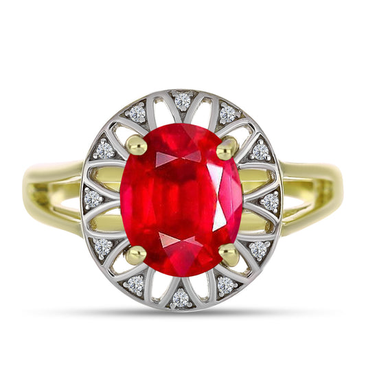 Anillo de Plata Bañada en Oro con Ágata Roja y Topacio Blanco