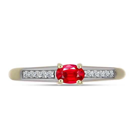 Anillo de Plata Bañada en Oro con Ágata Roja y Topacio Blanco
