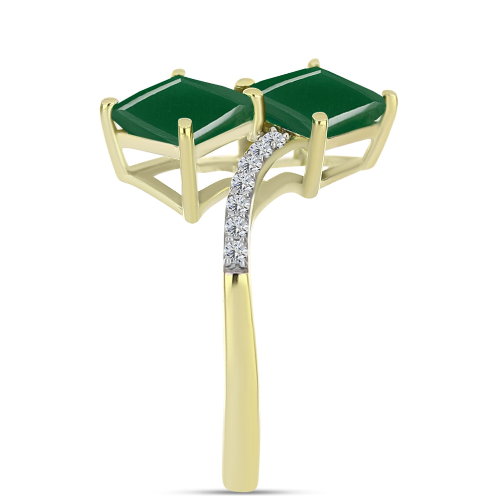 Anillo de Plata Bañada en Oro con Ágata Verde y Topacio Blanco