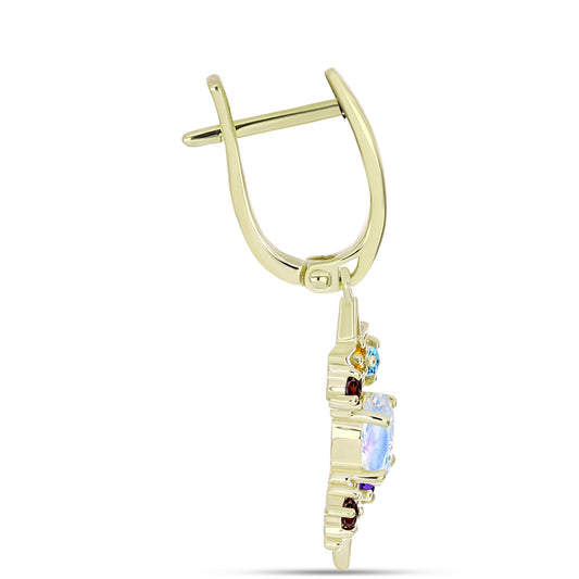 Pendientes de Plata Bañada en Oro con Piedra Lunar Arco Iris y Amatista de Marruecos
