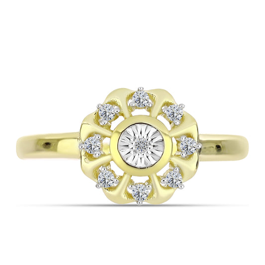 Anillo de Plata Bañada en Oro con Diamante blanco y Topacio Blanco