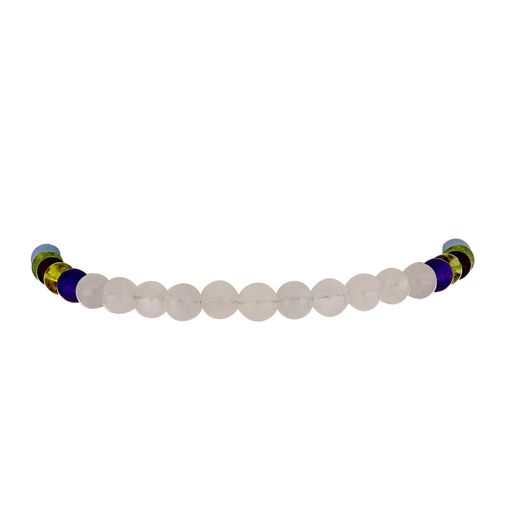 Pulsera de Plata Bañada en Oro con Piedra Lunar Arco Iris y Amatista de Marruecos
