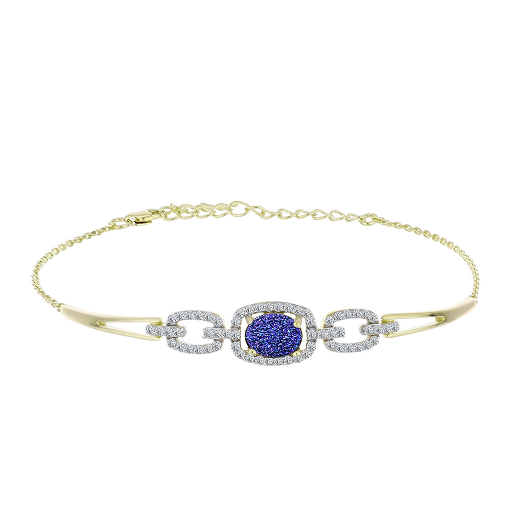 Pulsera de Plata Bañada en Oro con Drusa Purpura y Topacio Blanco