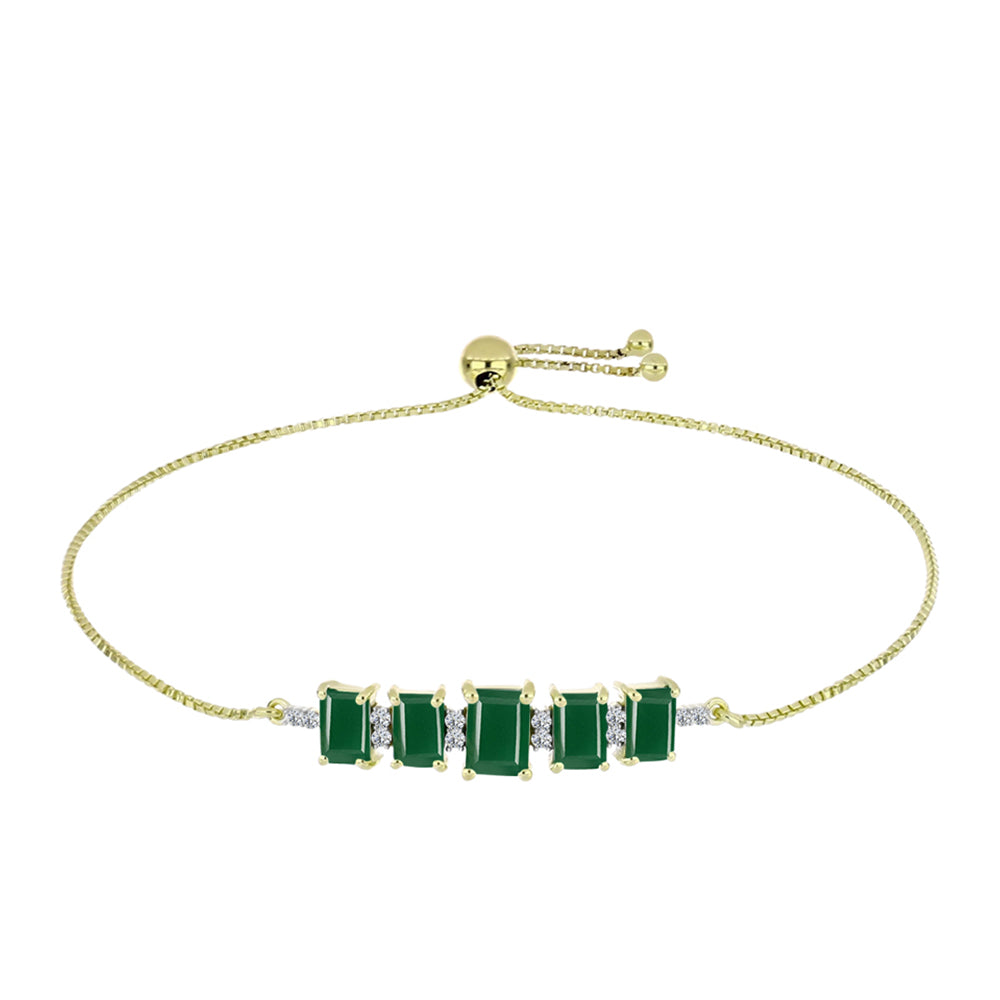 Pulsera de Plata Bañada en Oro con Ágata Verde