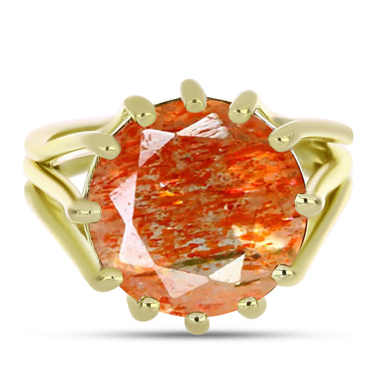 Anillo de Plata Bañada en Oro con Piedra Solar de Oregon