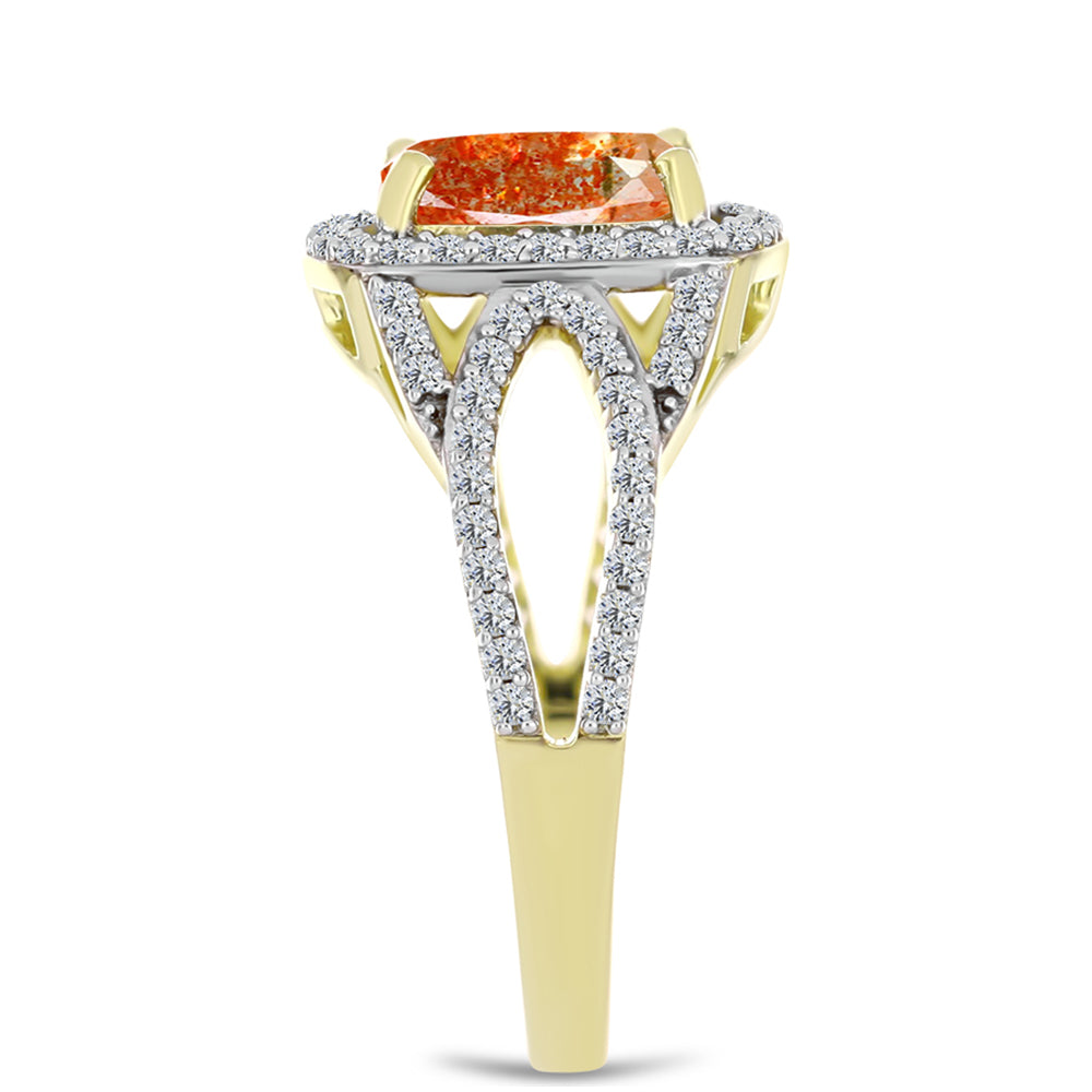 Anillo de Plata Bañada en Oro con Piedra Solar de Oregon y Topacio Blanco