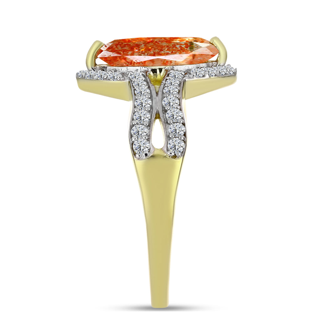 Anillo de Plata Bañada en Oro con Piedra Solar de Oregon y Topacio Blanco