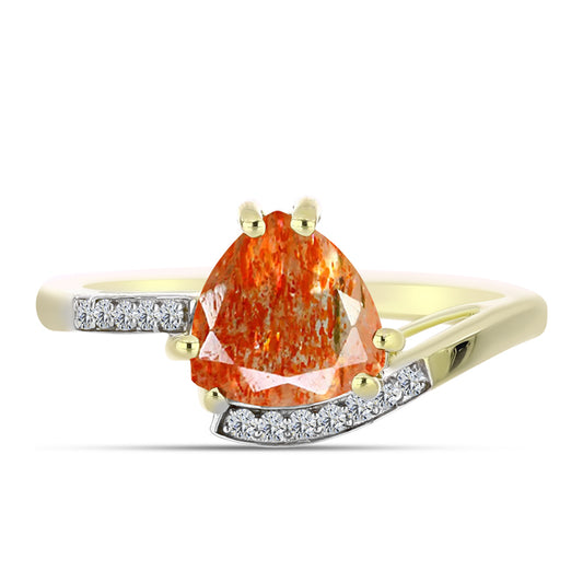 Anillo de Plata Bañada en Oro con Piedra Solar de Oregon y Topacio Blanco