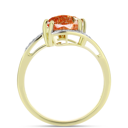 Anillo de Plata Bañada en Oro con Piedra Solar de Oregon y Topacio Blanco