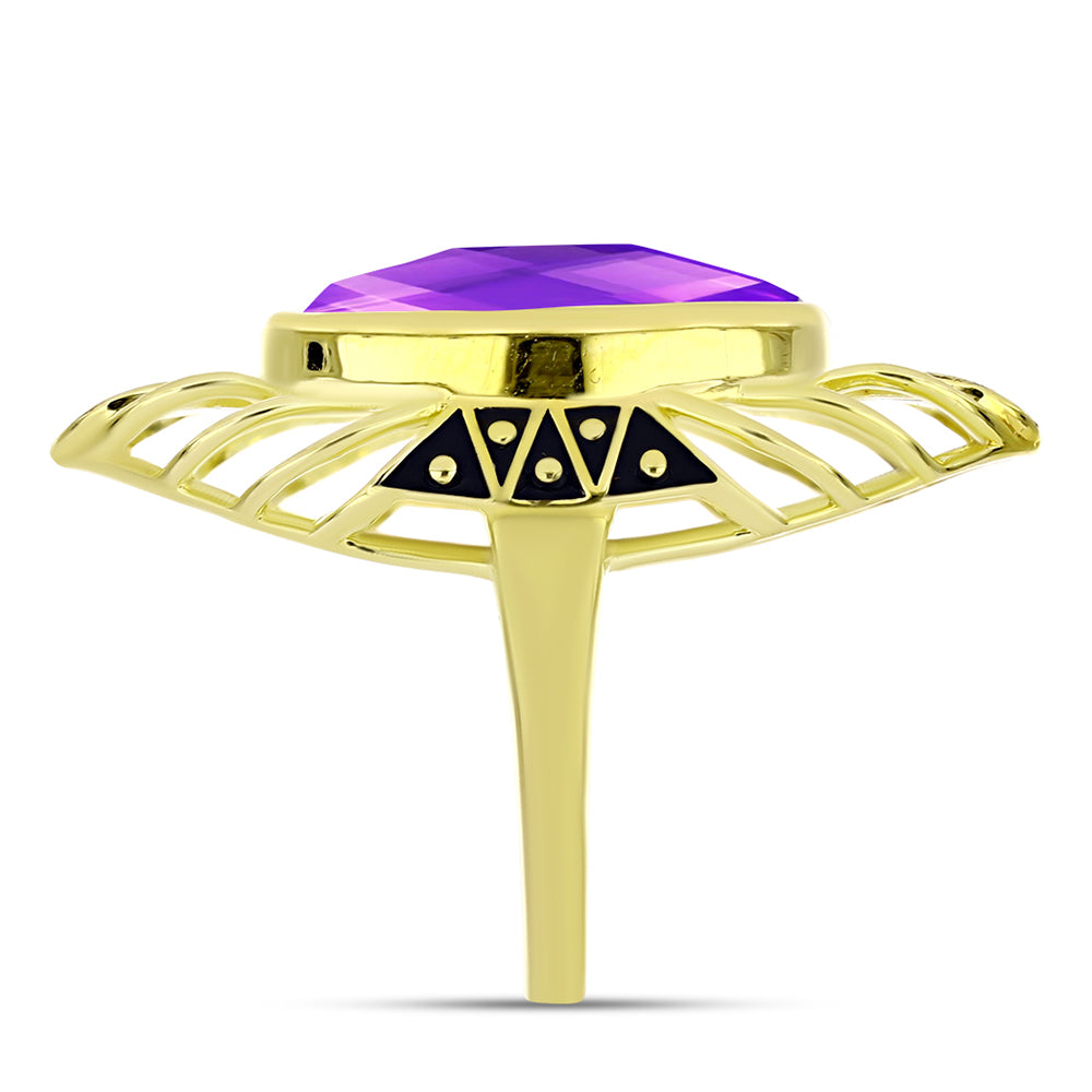 Anillo de Plata Bañada en Oro con Ágata Púrpura