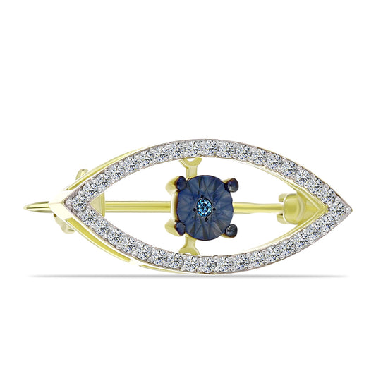 Broche de Plata Bañada en Oro con Diamante Azul y Topacio Blanco