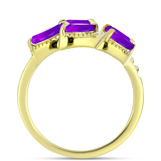 Anillo de Plata Bañada en Oro con Ágata Púrpura