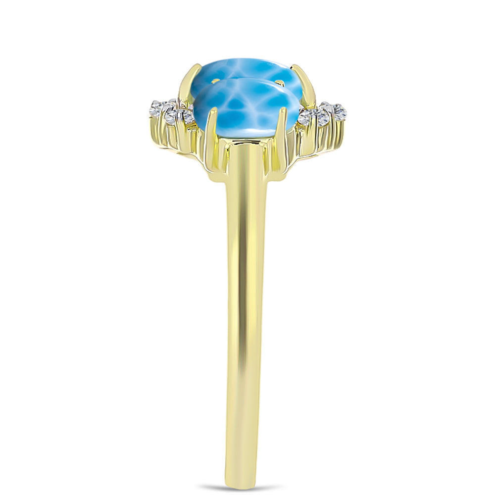 Anillo de Plata Bañada en Oro con Larimar y Topacio Blanco