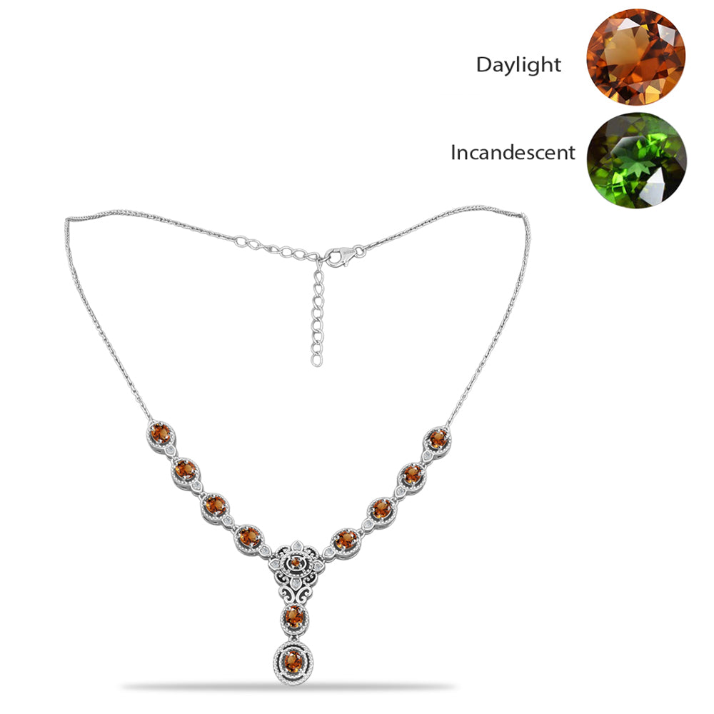 Collar de Plata con Zultanita de Anatolia certificado y cultivado en laboratorio y Topacio Blanco