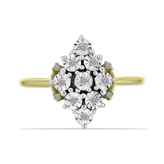 Anillo de Plata Bañada en Oro con Diamante blanco y Topacio Blanco