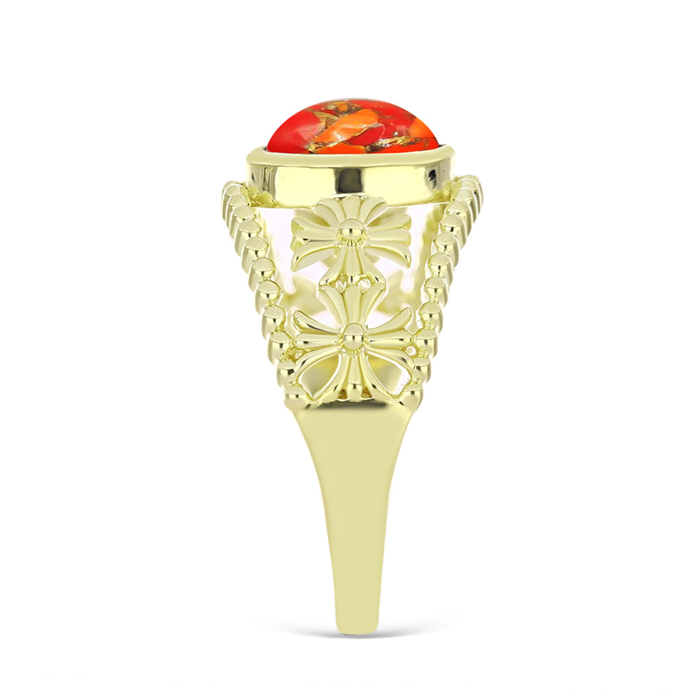 Anillo de Plata Bañada en Oro con Turquesa de Mohave