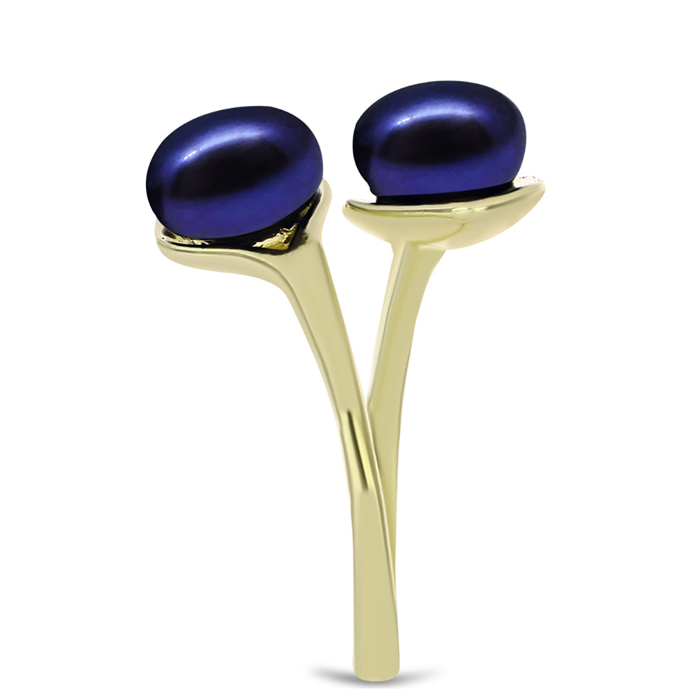 Anillo de Plata Bañada en Oro con Perla Negra de Agua dulce